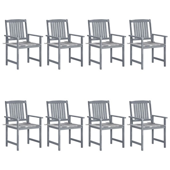 Chaises de jardin et coussins lot de 8 bois acacia solide gris