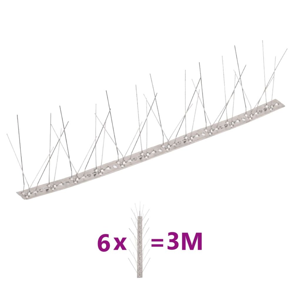 Ensemble de 6 pointes à 5 rangées contre oiseaux inox 3 m