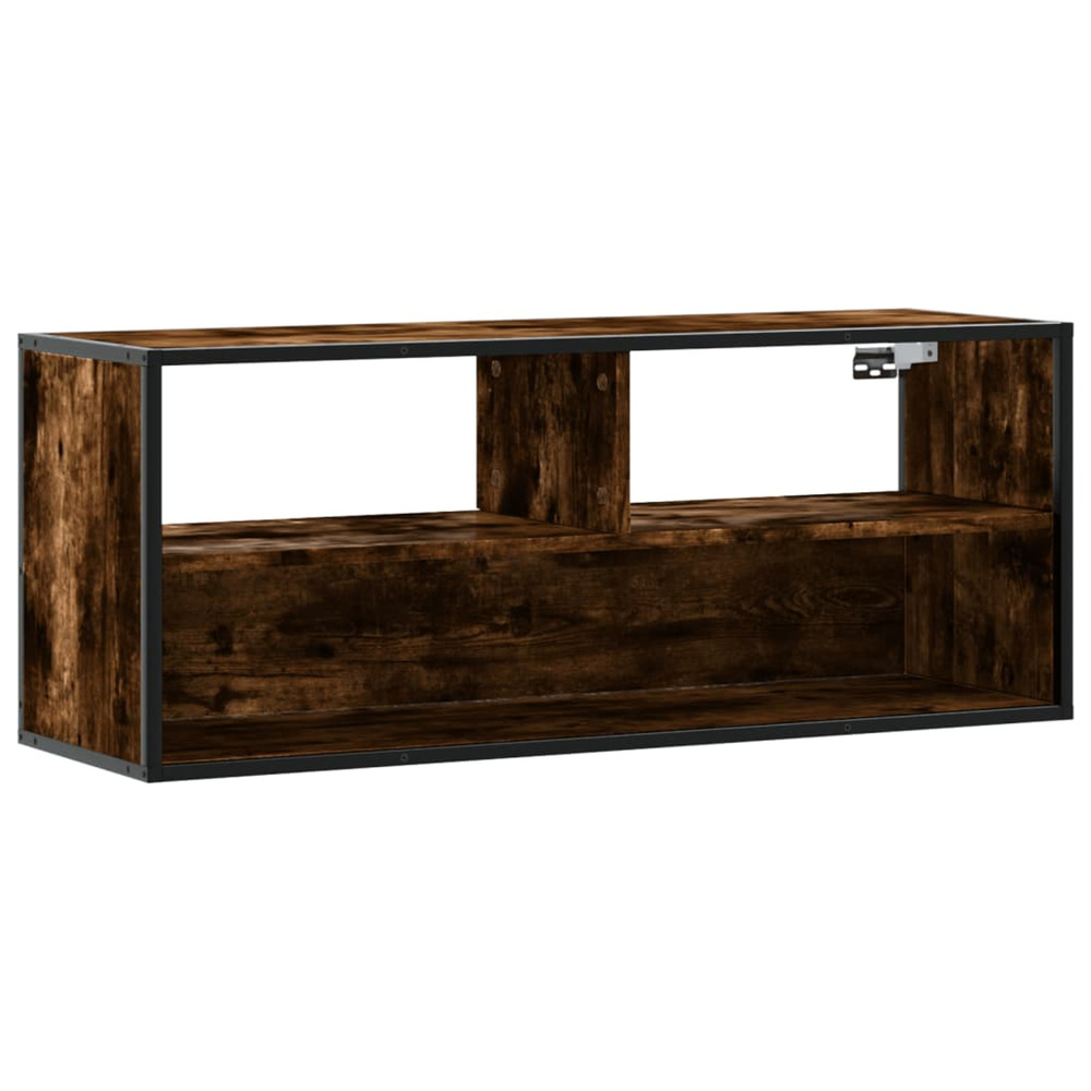 Meuble tv chêne fumé 100x31x39,5 cm bois d'ingénierie et métal