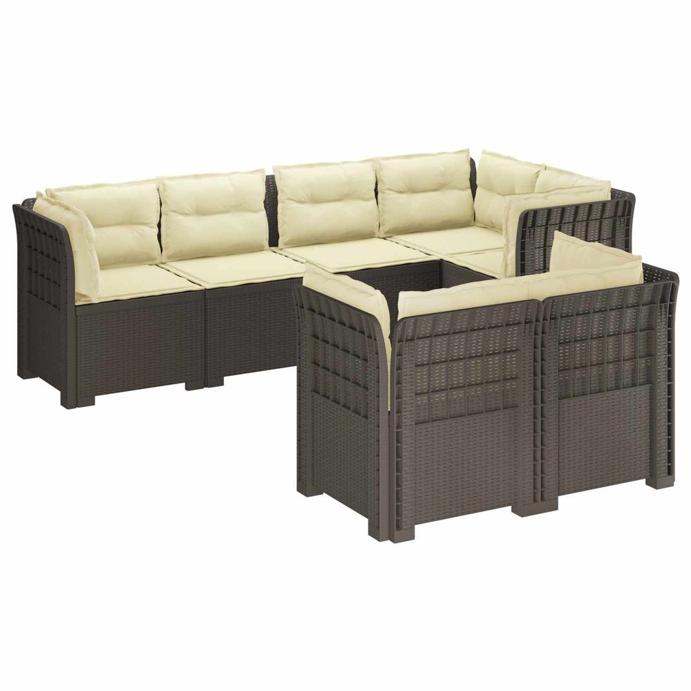 Canapé de jardin 7 places avec coussins look rattan pp