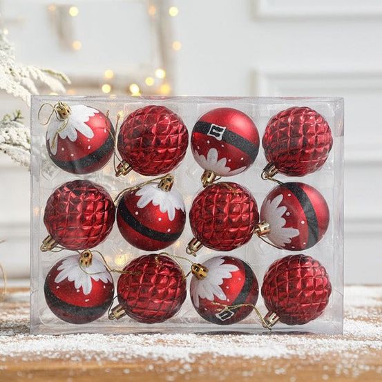 Lot de 12 boules de noël - papa noël