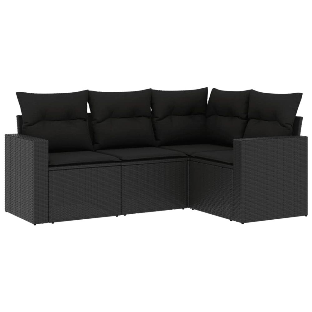Salon de jardin 4 pcs avec coussins noir résine tressée