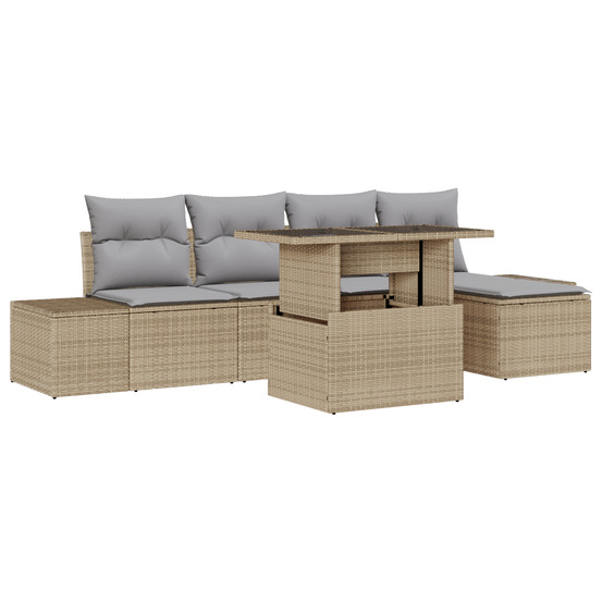 Ensemble de canapé de jardin de 6 pièces avec coussins beige en poly rotin