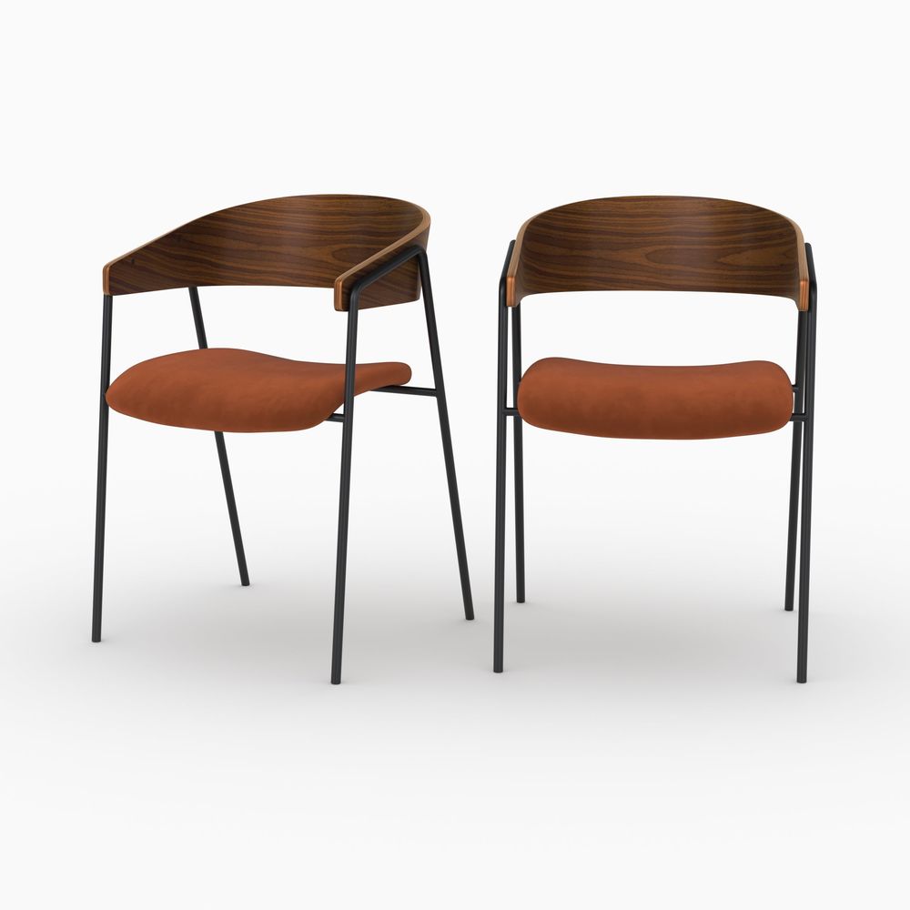 Esmée-lot de 2 chaises en velours terracotta et bois de noyer