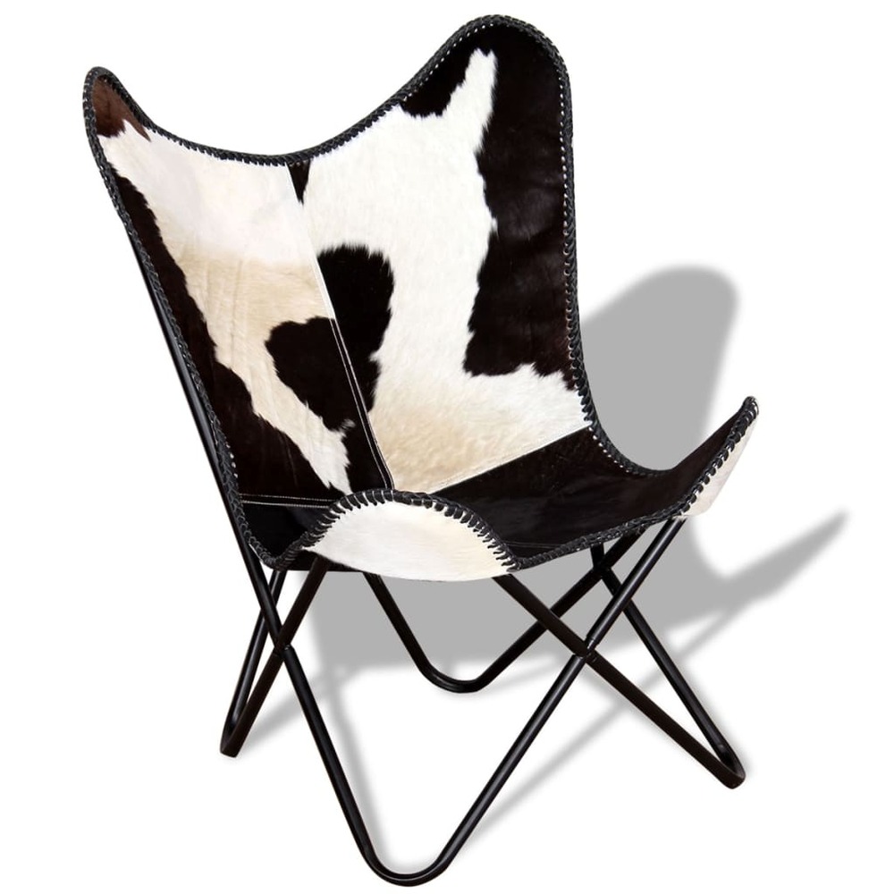 Chaise papillon noir et blanc cuir véritable de vache