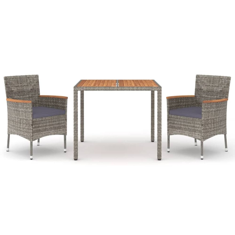 Ensemble à manger de jardin 3 pcs coussins gris résine tressée