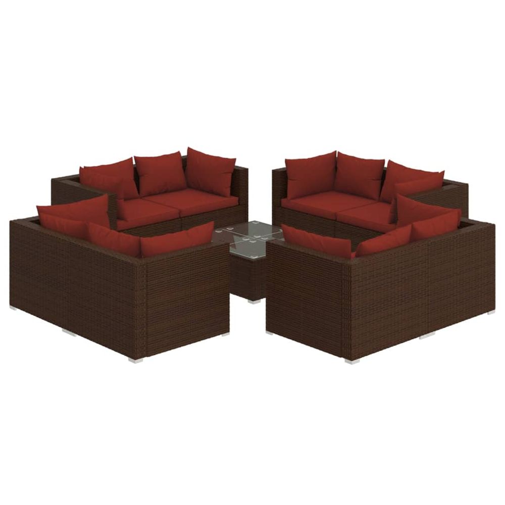 Salon de jardin meuble d'extérieur ensemble de mobilier 9 pièces avec coussins résine tressée marron