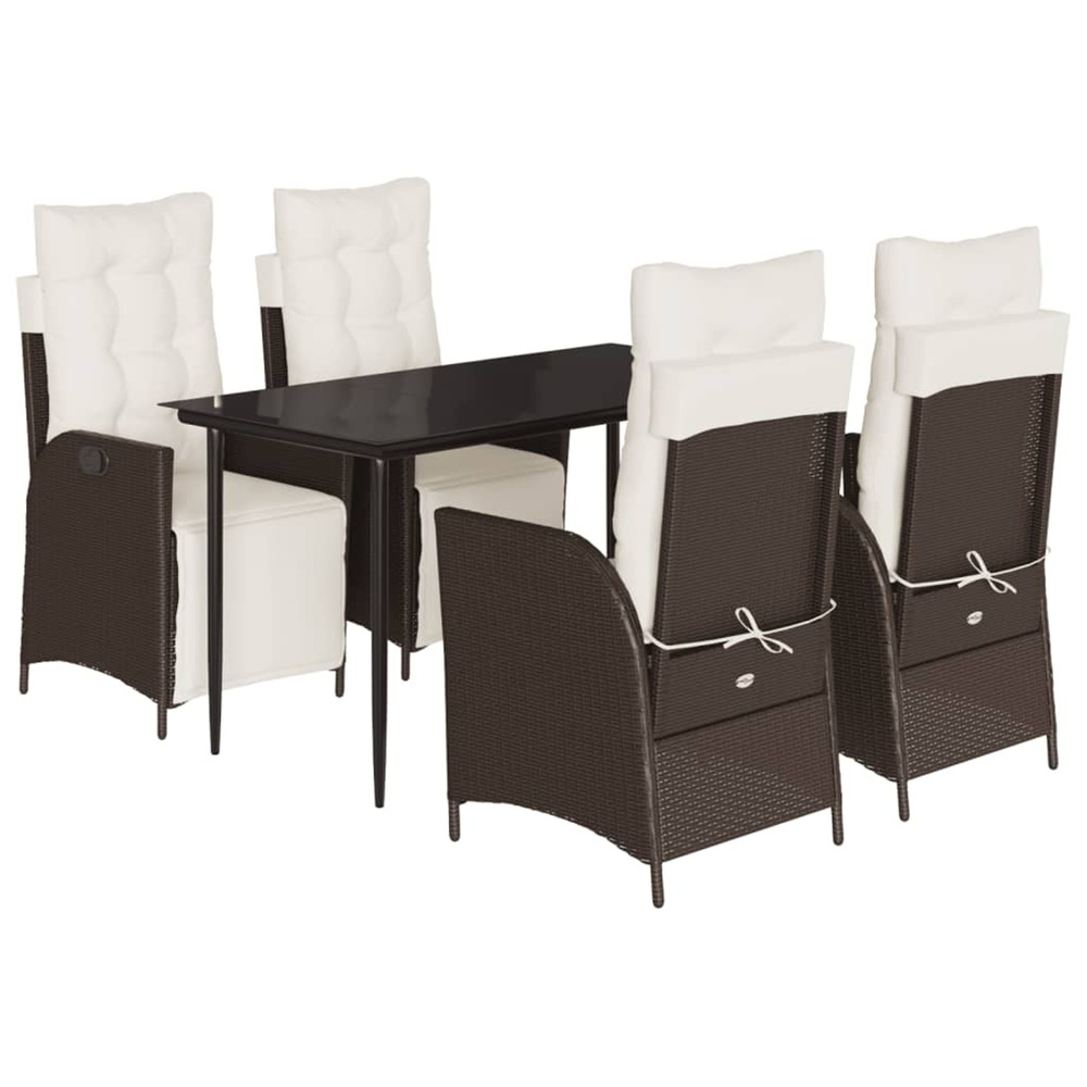 Ensemble à manger de jardin 5 pcs et coussins marron poly rotin