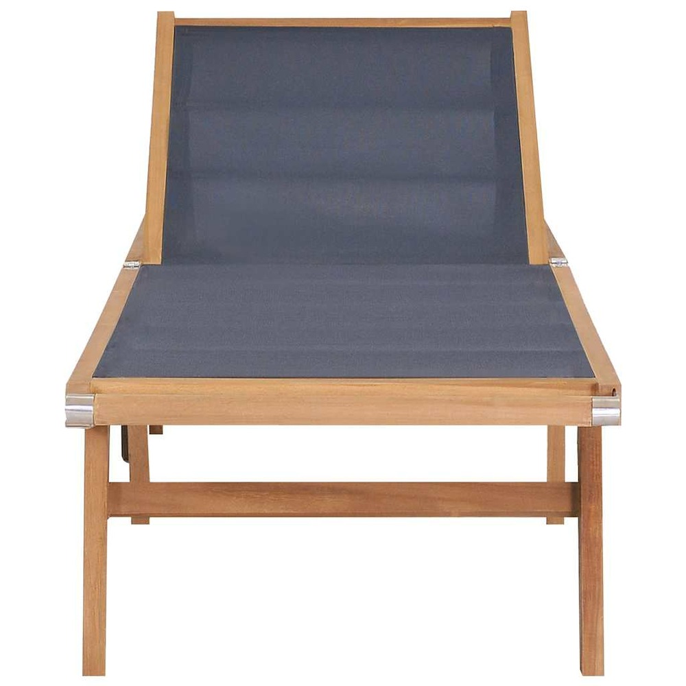 Chaise longue pliable avec roulettes teck massif et textilène