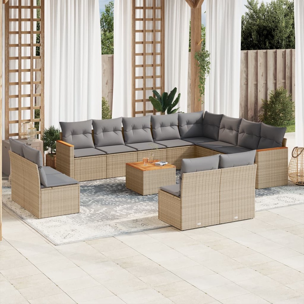 Salon de jardin et coussins 13 pcs mélange beige résine tressée