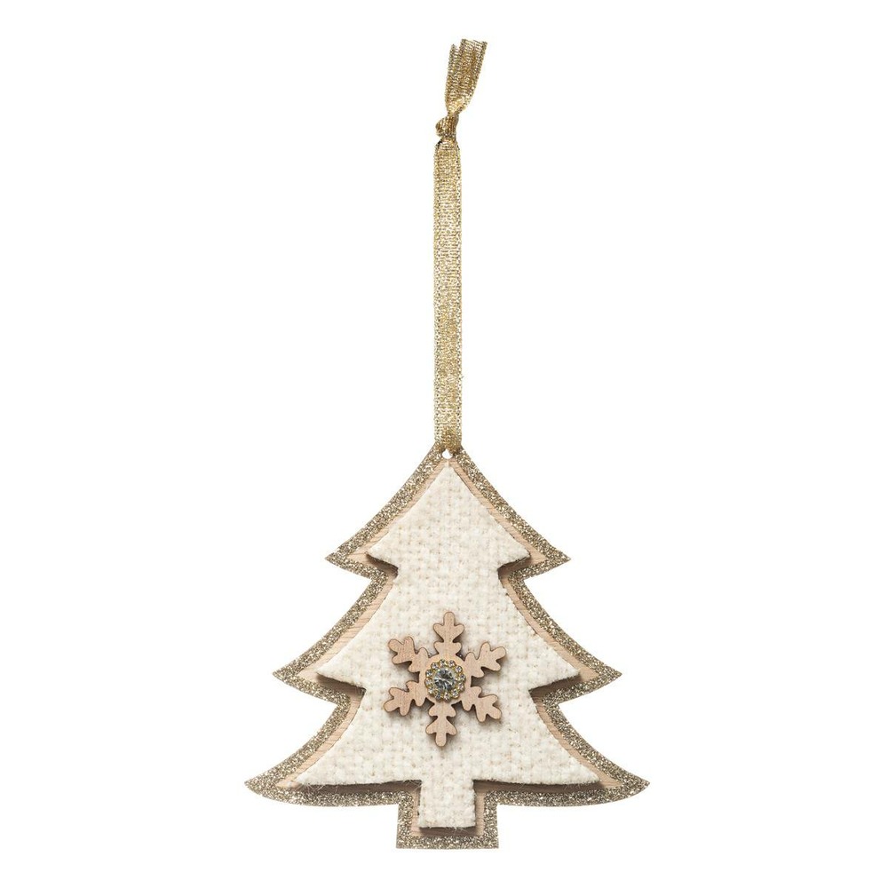 Sujet de noël bois sapin doré beige 12 cm
