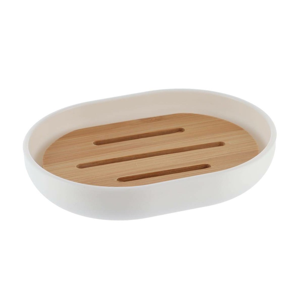 Porte savon oval ps/bambou - blanc/bambou