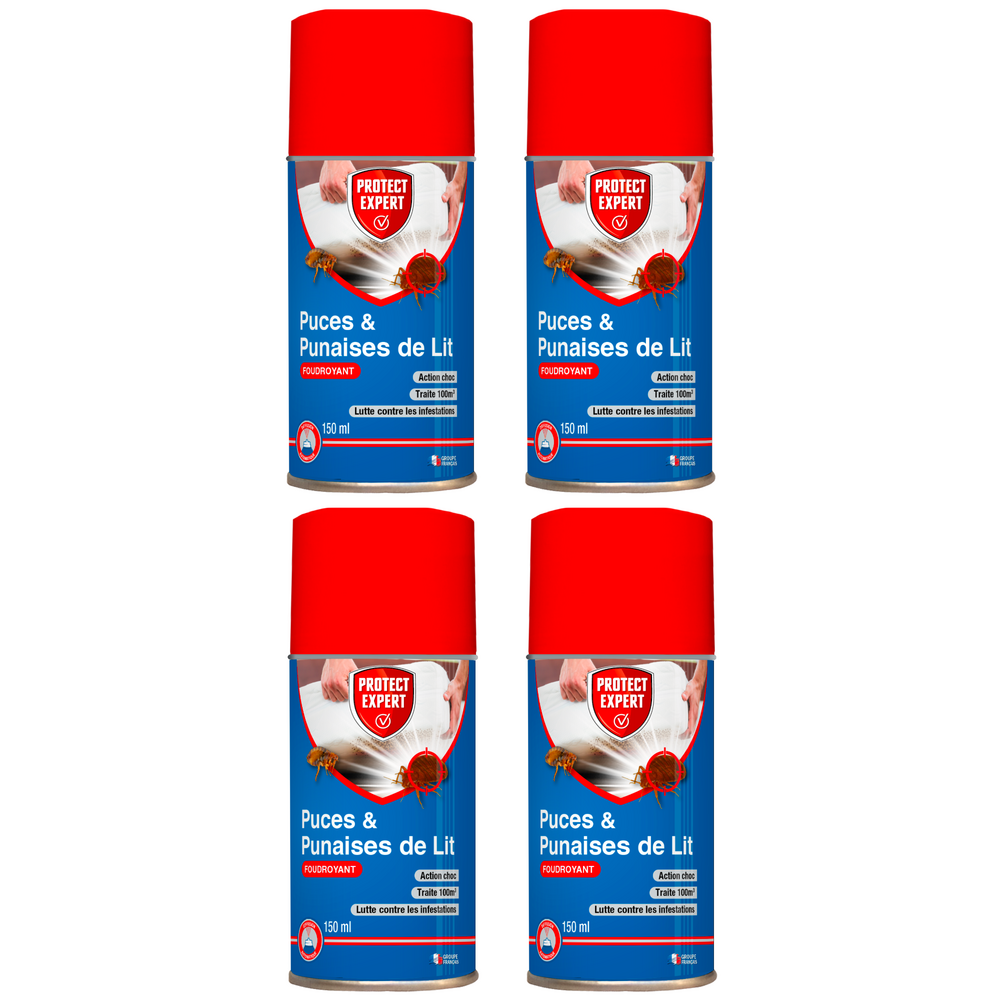 Protect expert 4 aérosols anti punaises de lit & anti puces - diffusion auto - 100m3 - efficace face aux infestations pupa150nx4