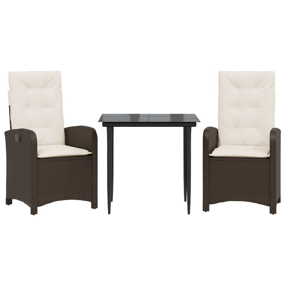 Ensemble à manger de jardin 3 pcs et coussins marron poly rotin