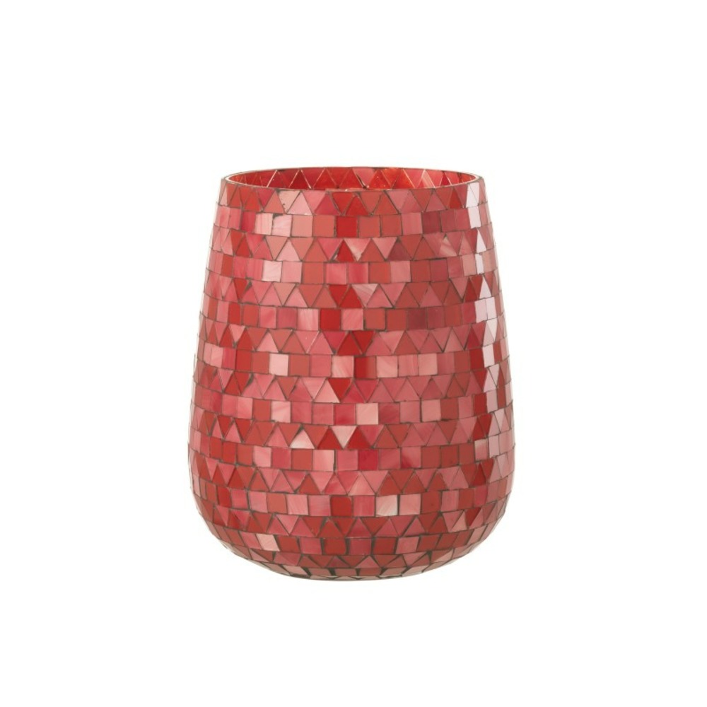 Photophore triangle en verre rose 17x17x21 cm