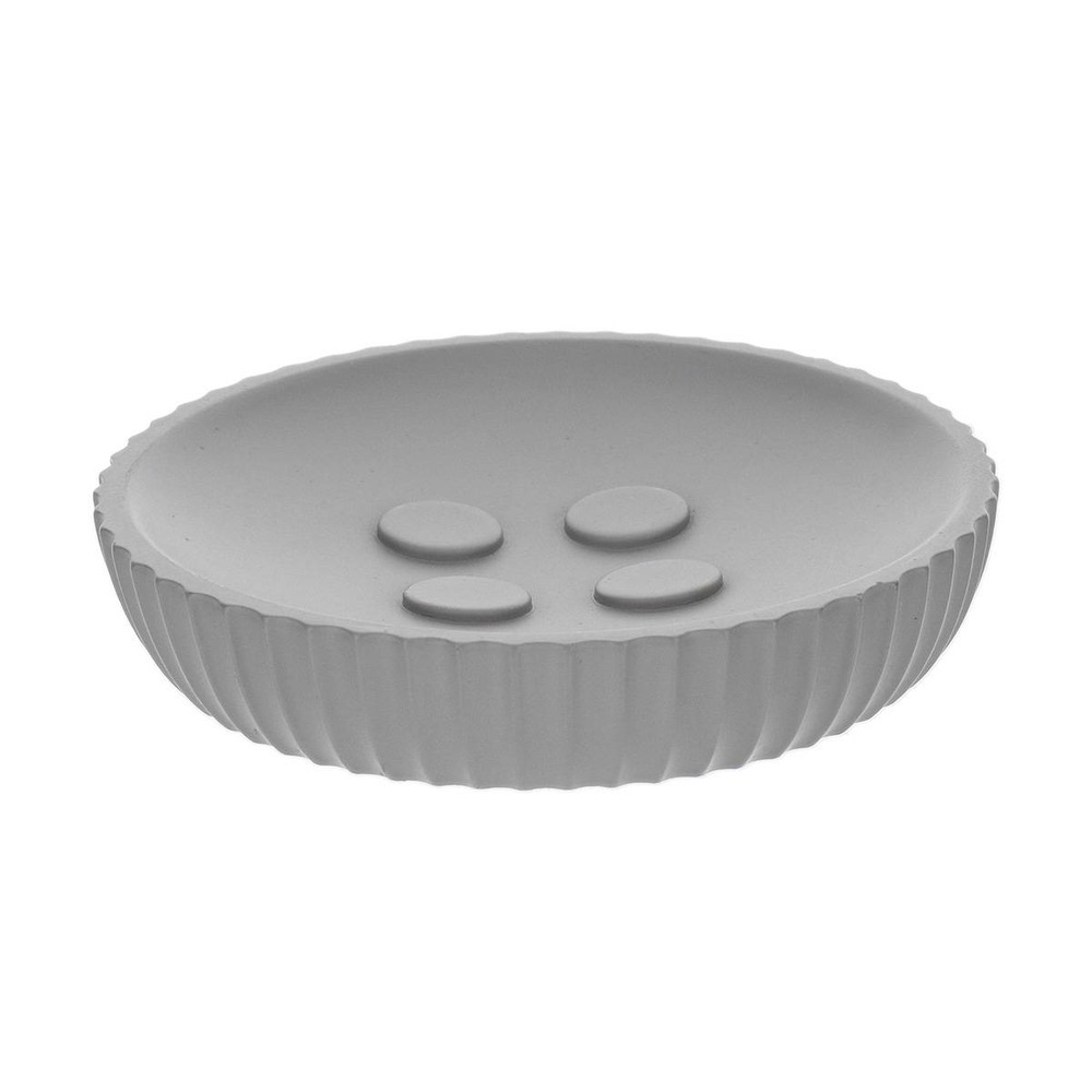 Porte savon polyresine rond striee - gris clair