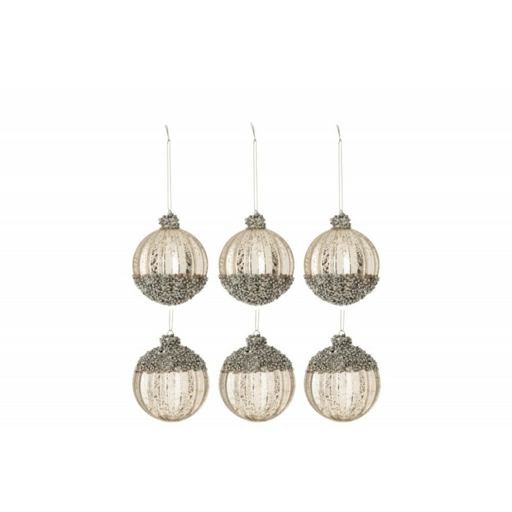 Boite de 6boules de noël en verre argent 8x8x8 cm
