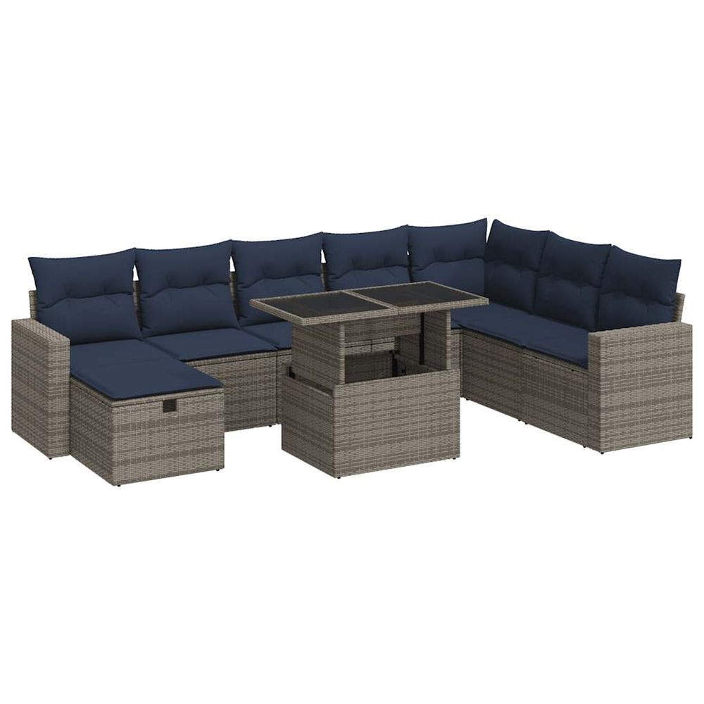 Salon de jardin avec coussins 9pcs gris résine tressée