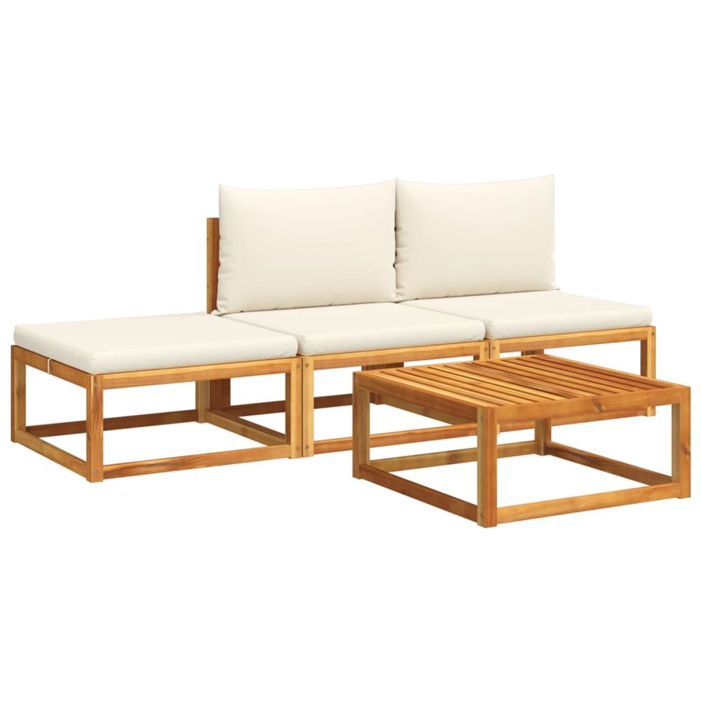 Ensemble de canapés de jardin 4 pièces avec coussins en bois d'acacia et corde
