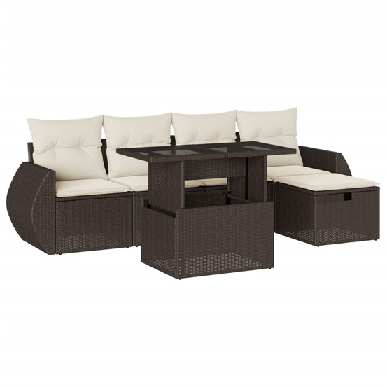 Salon de jardin avec coussins 6 pcs marron résine tressée