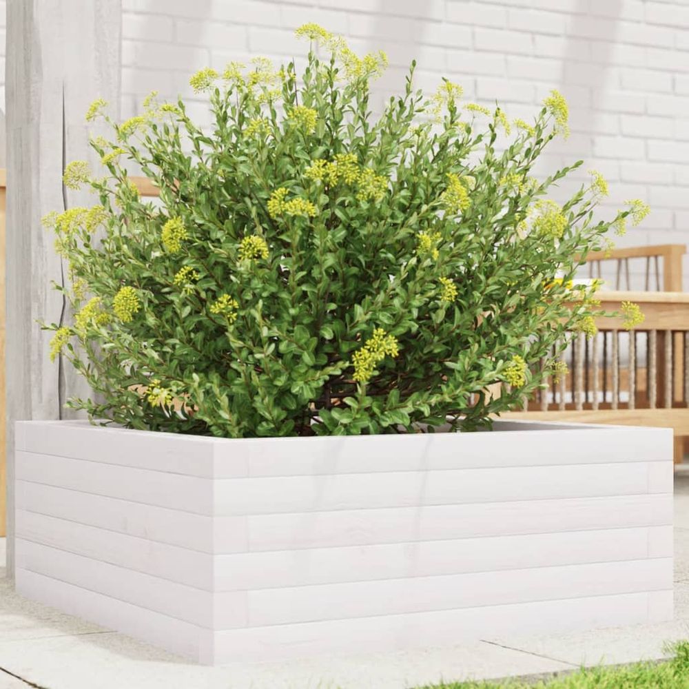 Jardinière carrée en bois de pin massif pour jardin balcon blanc 60x60cm