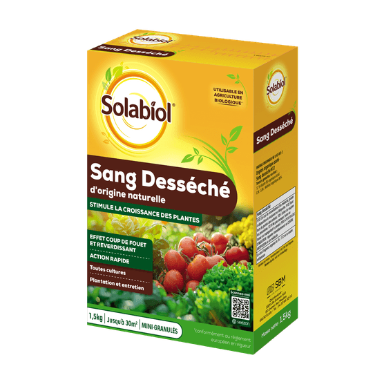 Solabiol engrais sang déséché - 1,5kg - jusqu'à 30m² - action coup de fouet - 100% sang désséché - effet reverdissant
