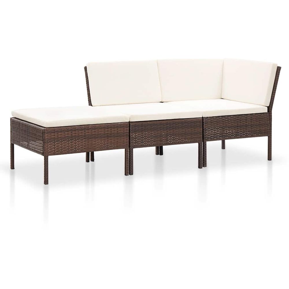 Salon de jardin 3 pcs avec coussins résine tressée marron