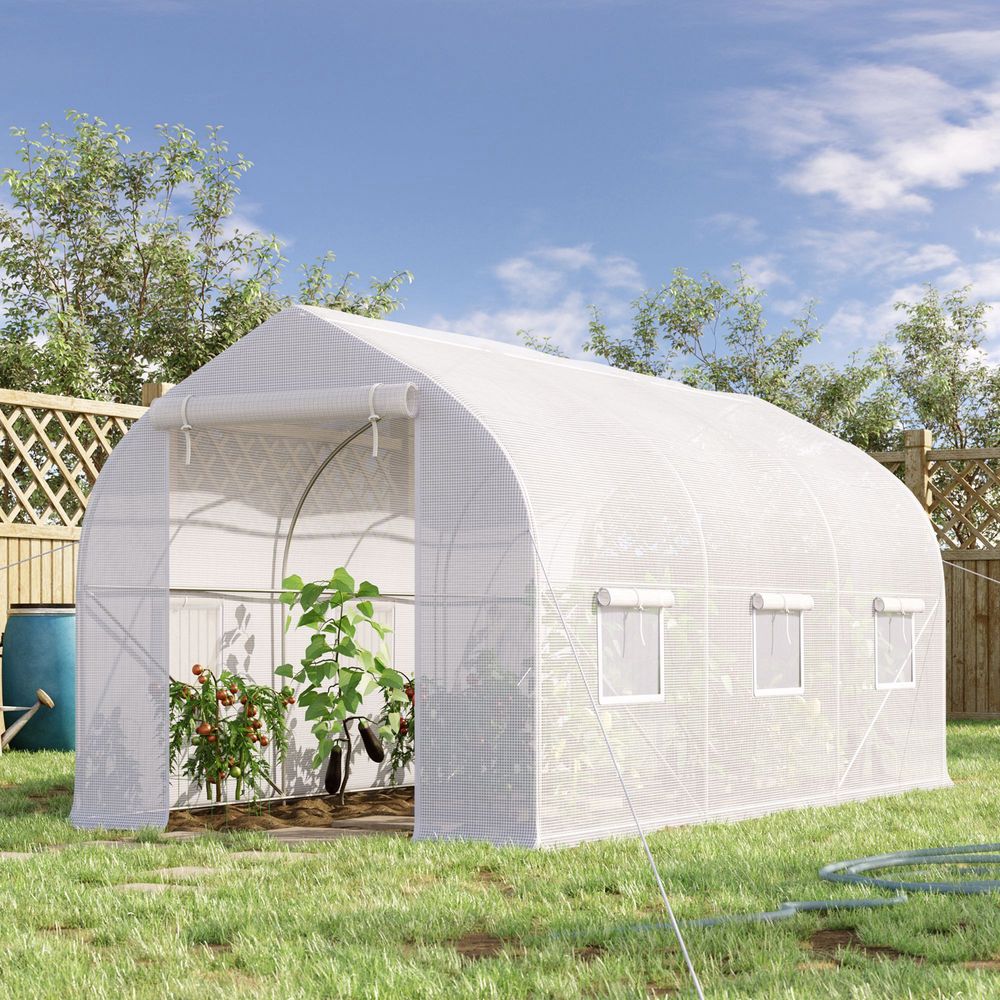 Serre tunnel pe métal 400 x 200 x 200 cm blanche pour potager ventilée 6 fenêtres - comfortxl outdoor living