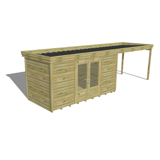 Abri de jardin bois pin traité autoclave 27mm - 7,84x2,14m / 17m2 - bac acier - plancher bois