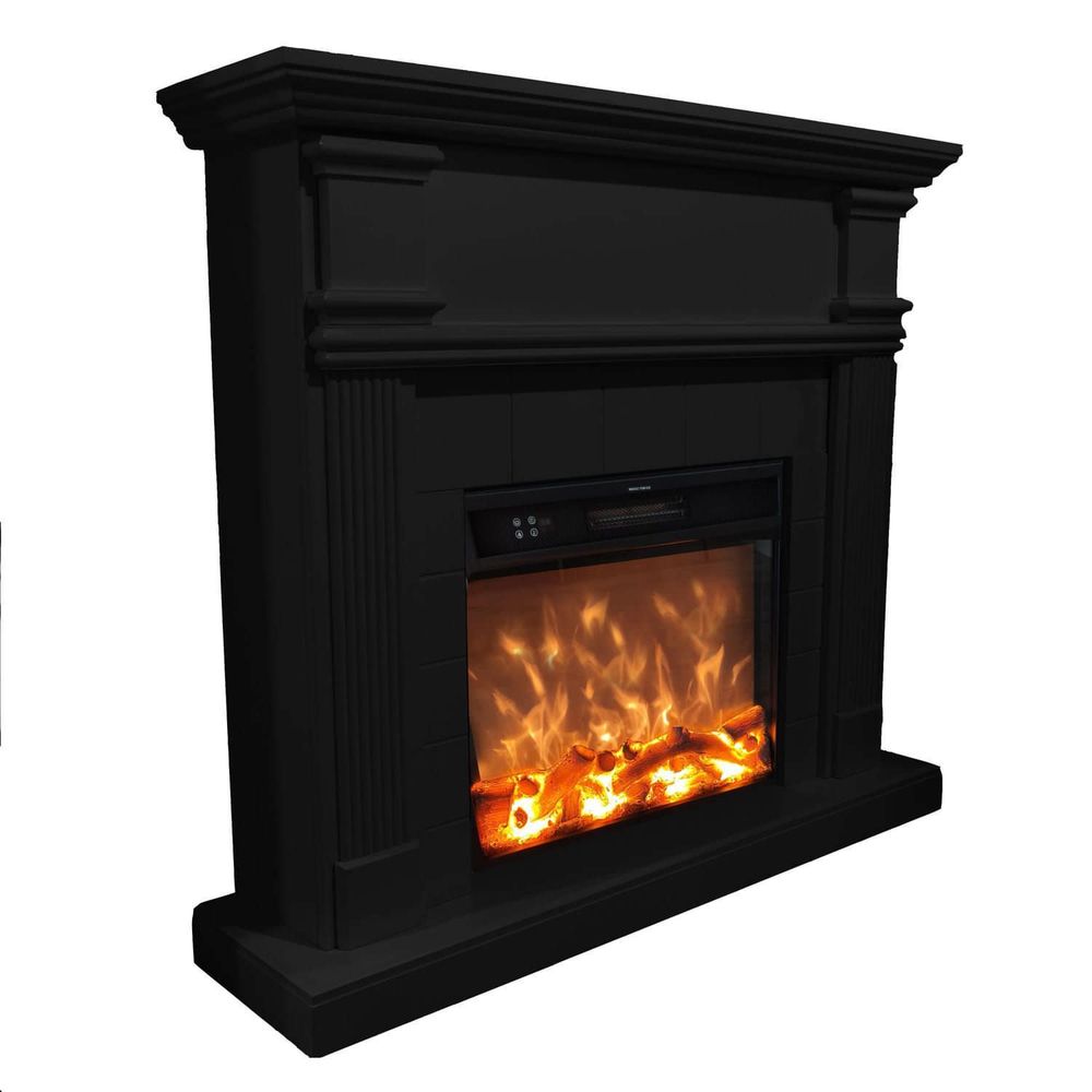Cheminee electrique sur pied noire en mdf avec effet flamme led 1500w