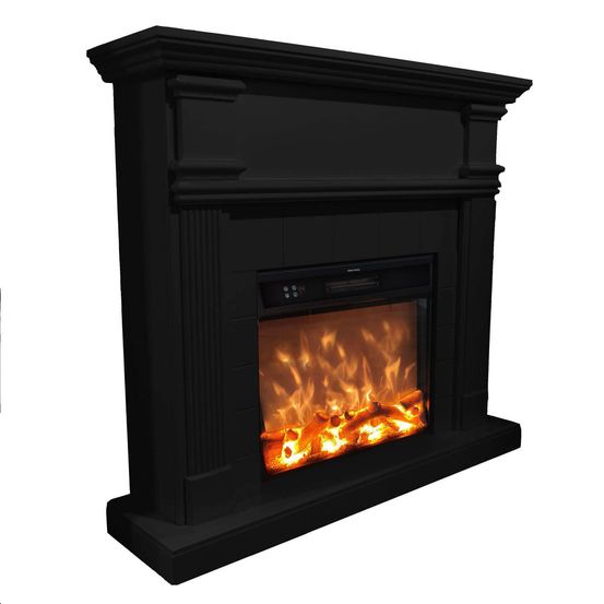 Cheminee electrique sur pied noire en mdf avec effet flamme led 1500w
