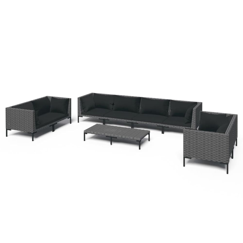 Salon de jardin 9 pcs avec coussins résine tressée gris foncé