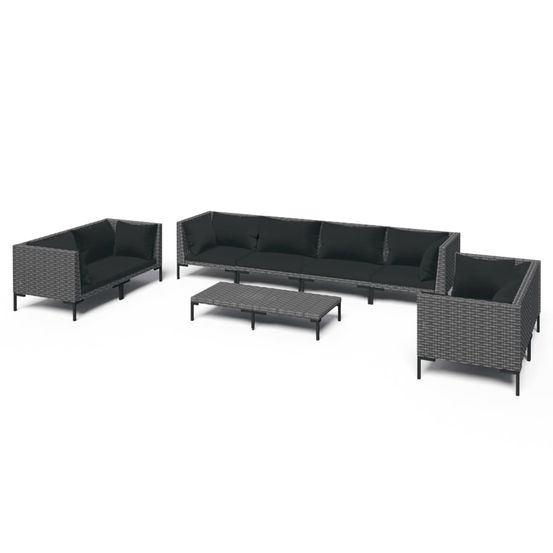 Salon de jardin 9 pcs avec coussins résine tressée gris foncé