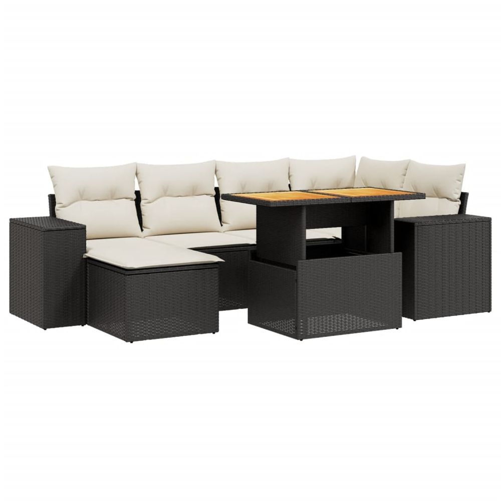 Salon de jardin 7 pcs avec coussins noir résine tressée
