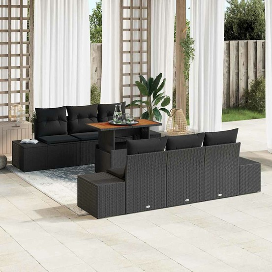 Ensemble de canapé de jardin 7 pcs noir poly rotin