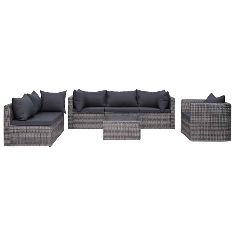 Salon de jardin 7 pcs et coussins et oreillers résine tressée