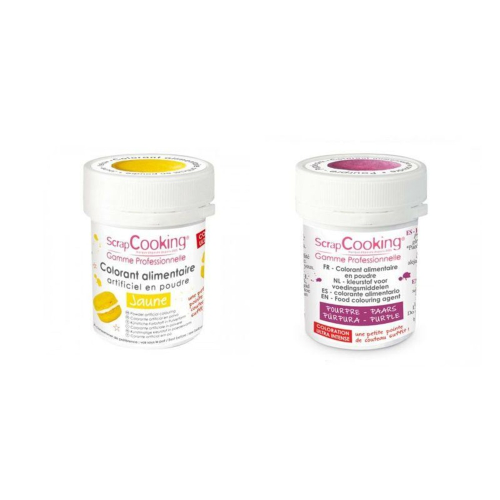 2 colorants alimentaires en poudre - jaune-pourpre