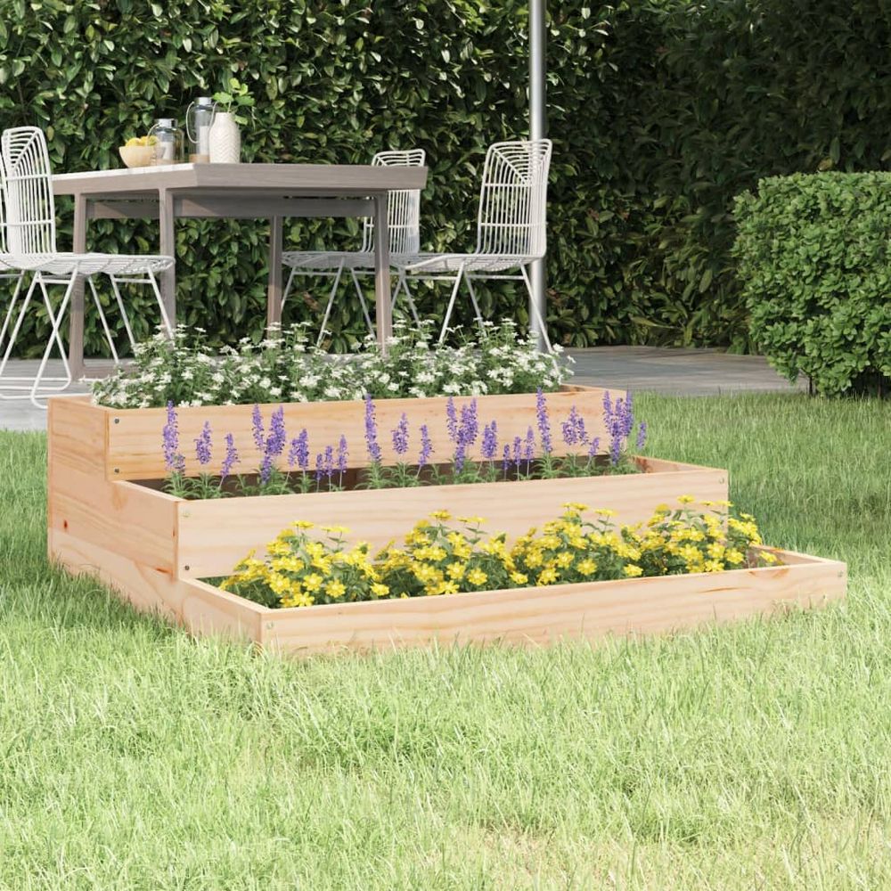 Carré potager en escalier 3 niveaux 78x78x27 cm pin massif brun