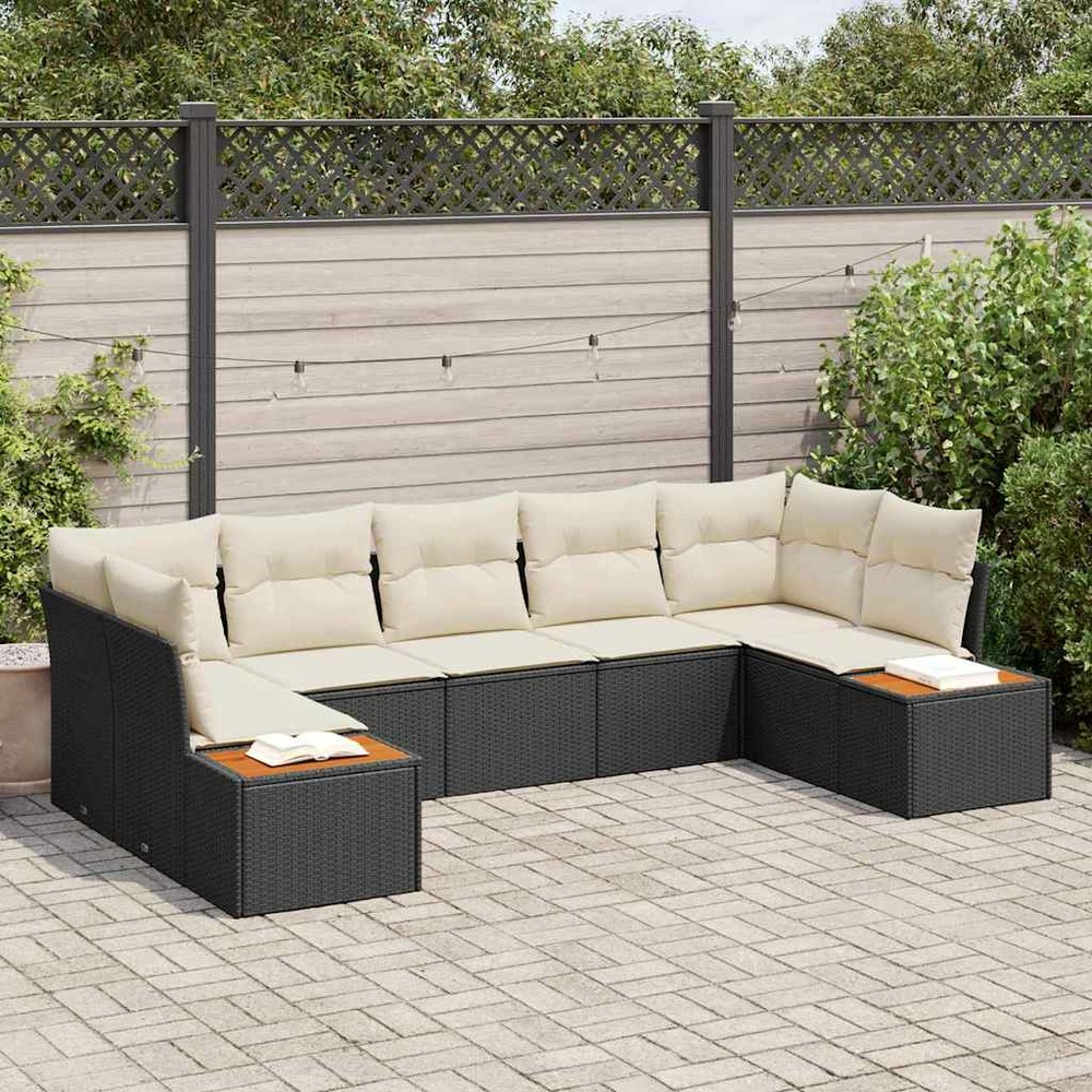 Ensemble de canapé de jardin avec coussin 7 pcs noir polyrotin