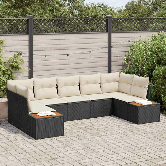 Ensemble de canapé de jardin avec coussin 7 pcs noir polyrotin