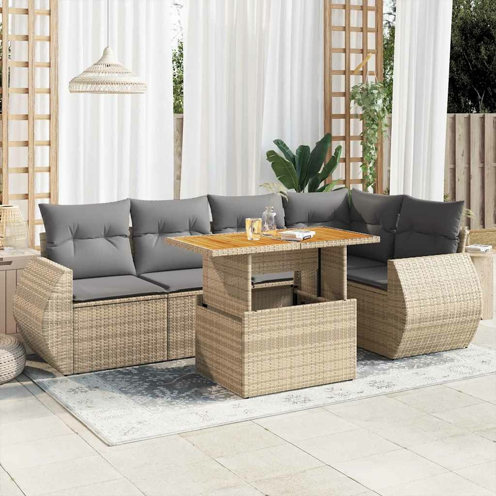 Salon de jardin avec coussins 6 pcs beige résine tressée