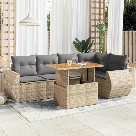Salon de jardin avec coussins 6 pcs beige résine tressée