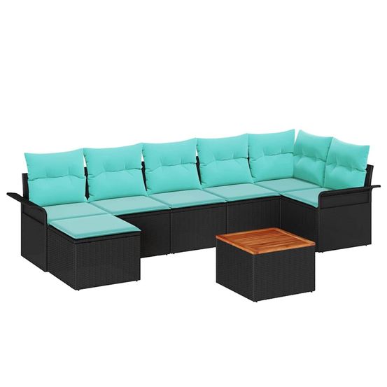 Ensemble de canapé de jardin 8 pc noir et turquoise polyrotin