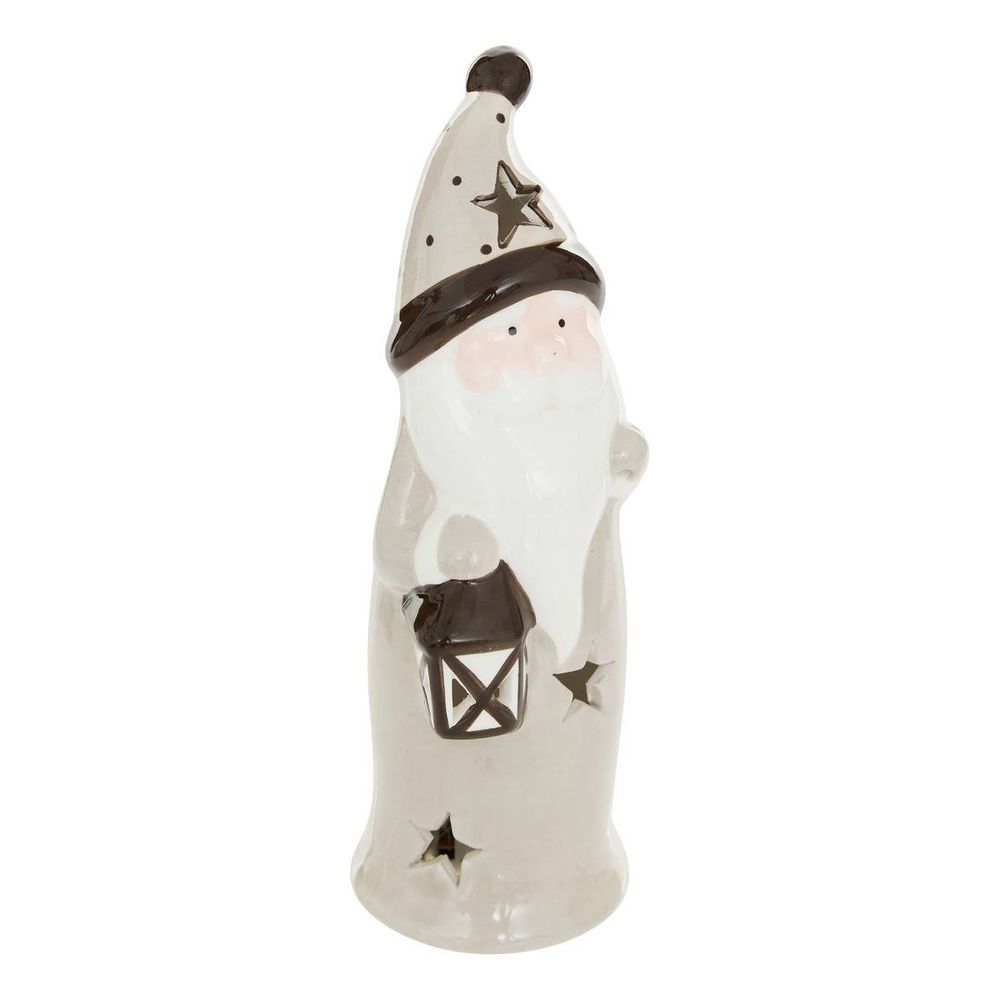 Père noël lumineux led en céramique taupe h. 23 cm