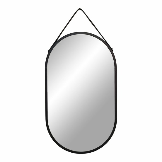 Miroir acier avec bracelet en cuir artificiel noir 35x60