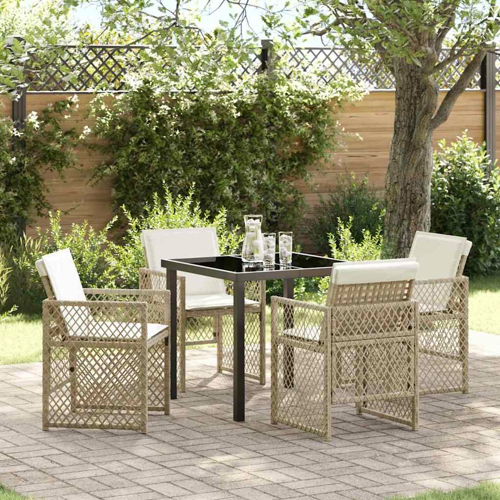 Ensemble de salle à manger pour jardin 5 pcs beige polyrotin