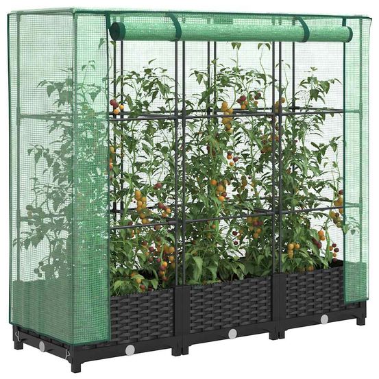 Carré potager surélevé avec serre de culture polypropylène aspect rotin 120cm noir
