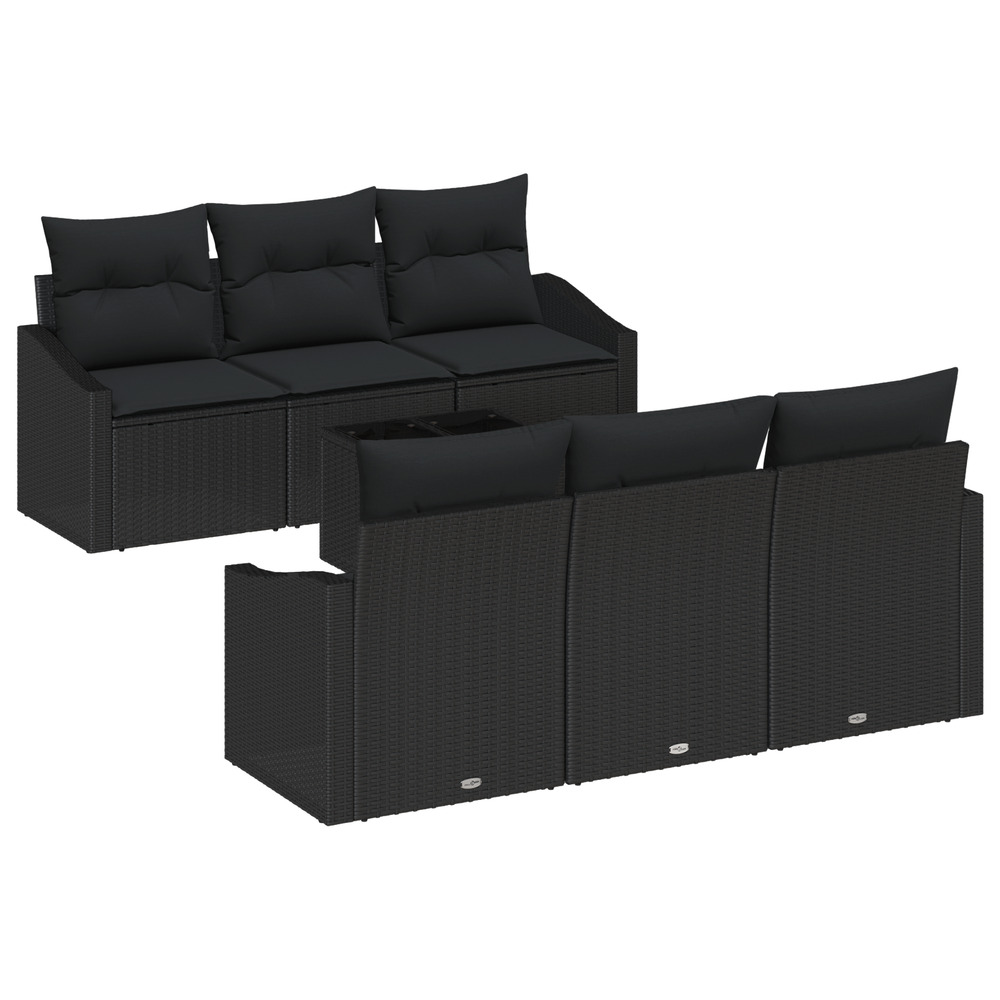 Ensemble de canapé de jardin de 7 pièces avec coussins noir rattan