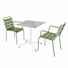 Ensemble table terrasse stratifié marbre avec 2 fauteuils vert cactus