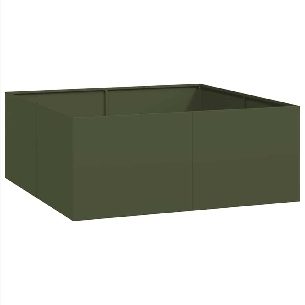 Jardinière d'extérieur vert olive 100x100x40 cm acier